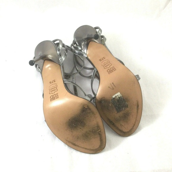 Plein Sud Strappy Sandal Silver Metallic Leather Thong Toe Slim Heel - Picture 8 of 8